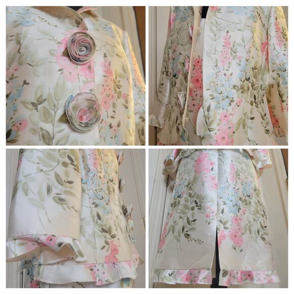 VTG Rickie Freeman for Teri Jon Silk Taffeta Floral Pastel Dress+Jacket Set✨️12 - Picture 11 of 16